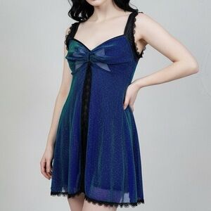 SHRINE OF HOLLYWOOD Iridescent Nylon Babydoll Fairy Goth Nightie Y2K Slip Dress